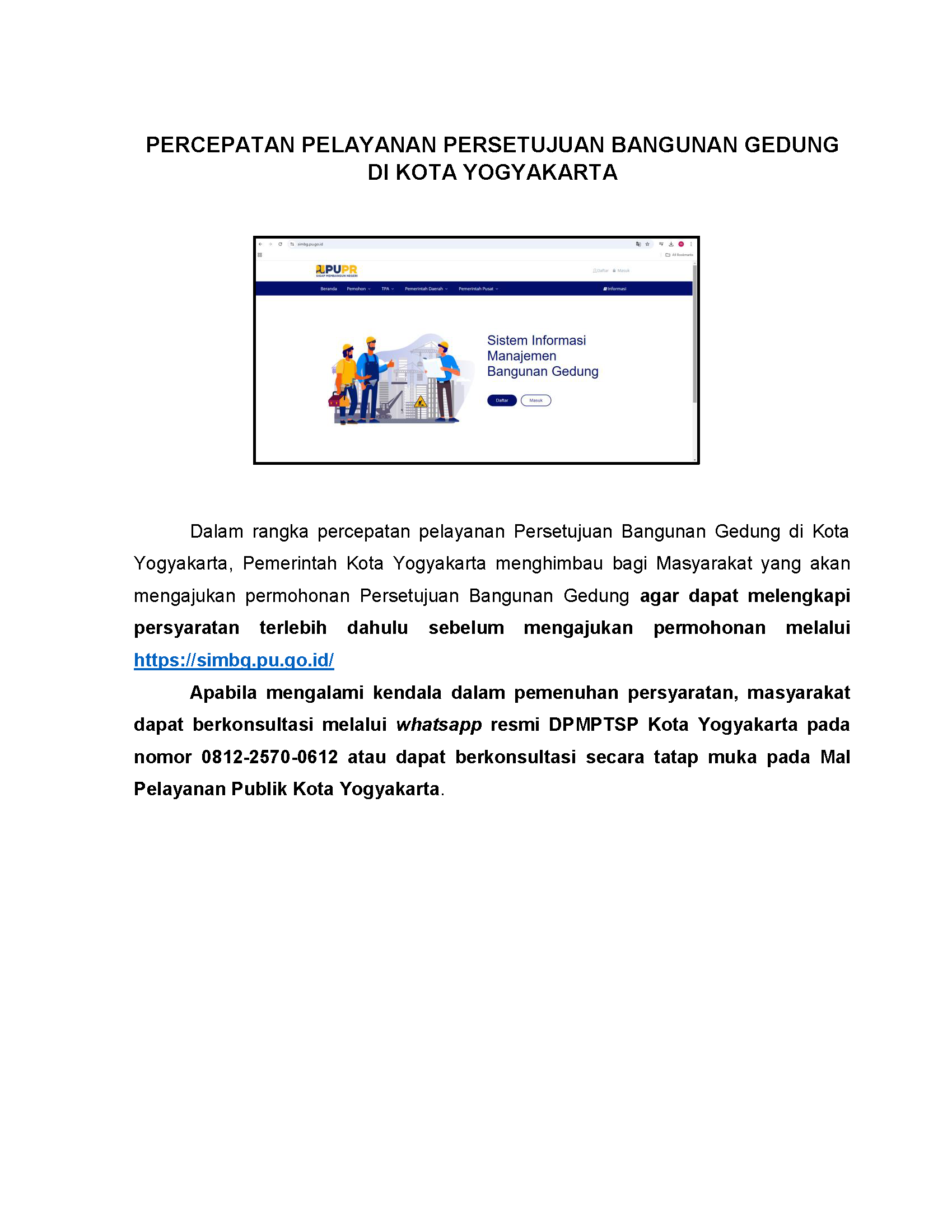 Tindak Lanjut Percepatan Layanan Persetujuan Bangunan Gedung di Kota Yogyakarta